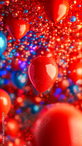 Festive party balloons with sparkling glitter bokeh lights for birthday celebration background