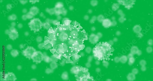 Animation of white macro Covid-19 cells floating in a black and white background