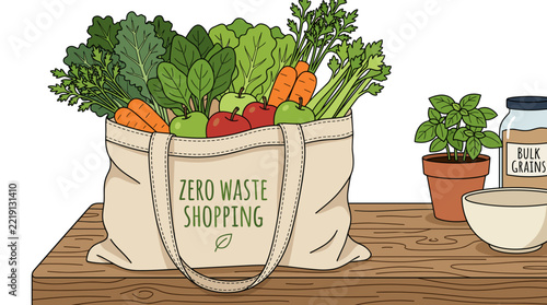 Tote bag filled with fresh vegetables promoting sustainable living  