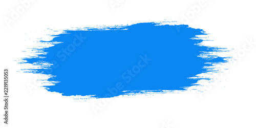 Bright blue paint brush stroke isolated on transparent background for