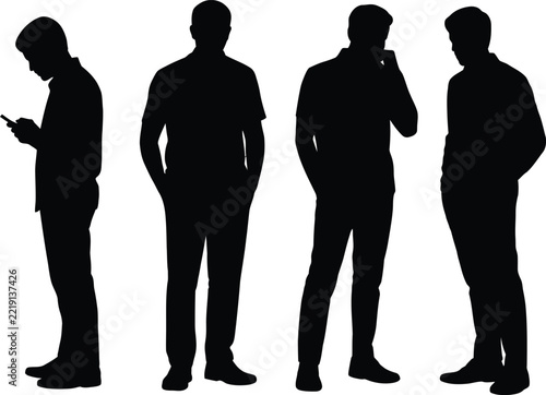 Group of diverse men standing in various casual poses isolated on white background