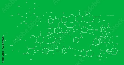 Animation of chemical formula structures moving on transparent background