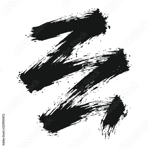 Black grunge brush stroke vector symbol of lightning bolt or z letter