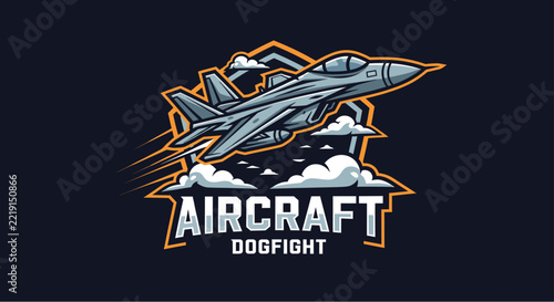 Obraz na plátně Vector illustration of a military fighter jet in a dynamic dogfight emblem style