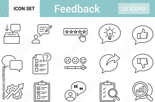 Feedback and customer review outline icon set for rating and survey. vector illustration.