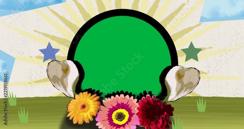 After circle centering rays shining then stars appearing decorating scene on transparent background
