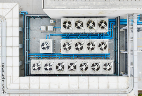 TopâDown View of Commercial Rooftop HVAC Cooling Units