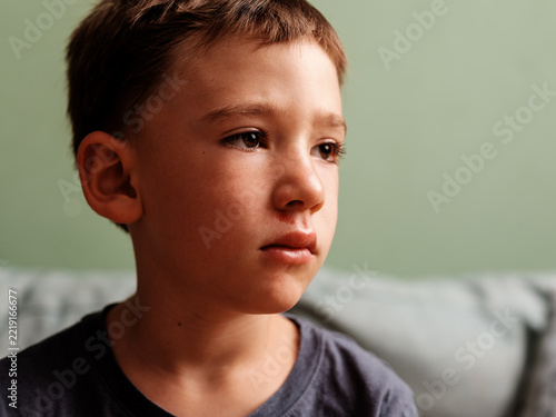 Sad Boy with Injured Face Looking Away