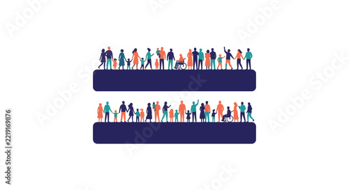 Diverse group of people arranged as an equals sign vector illustration