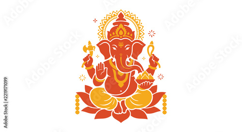 Ganesha illustration depicts the hindu god seated on a lotus flower