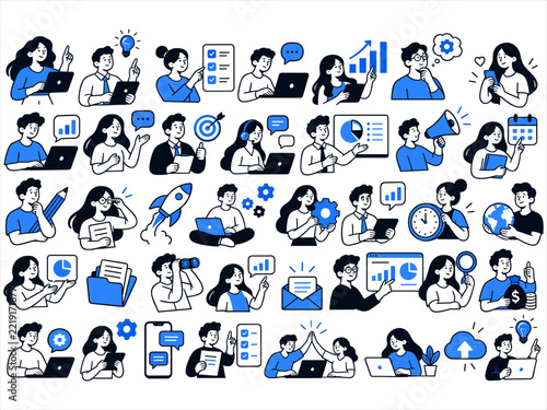 Business and Technology People Flat Vector Icon Set