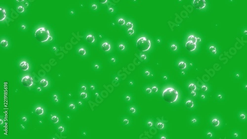 Soap bubble animation slowly falling on a green screen. Soap bubble fall on chroma key background.