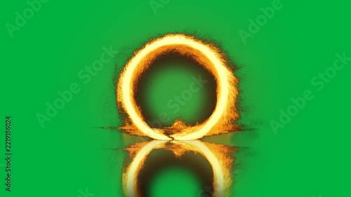 fire wheel moving with many spark from back to front on a green background