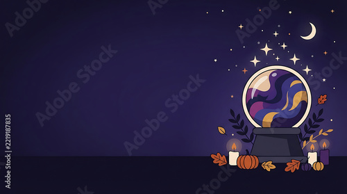 Happy Halloween Crystal Ball Banner with Magical Pumpkin Decor