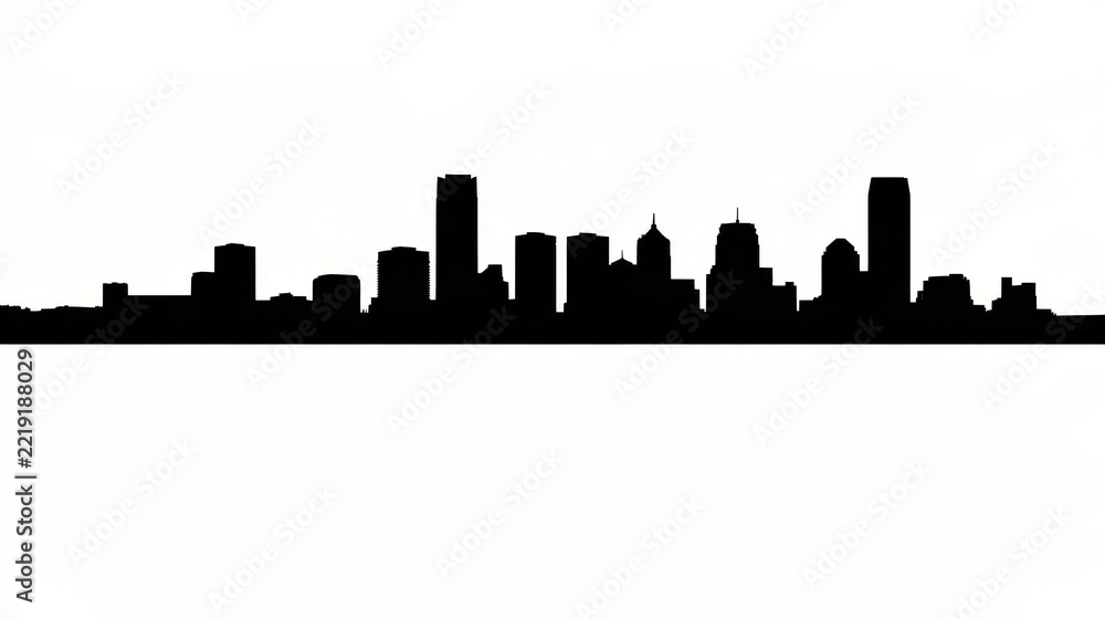 Fototapeta premium Monochrome Cityscape: Oklahoma City Buildings as Black Silhouette Against White