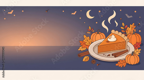 Happy Halloween Pumpkin Pie Banner with Cozy Autumn Decorations