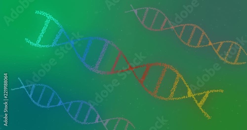 Multiple 3D DNA structure forming against purple background