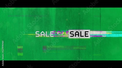 Animation of sale text in black and white letters over colorful distortions