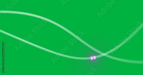 Animation of glowing lights travelling over data transfer cables on transparent background