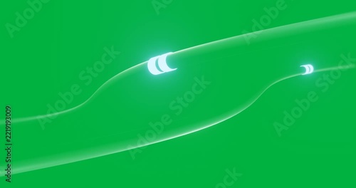 Animation of glowing lights travelling over data transfer cables on transparent background