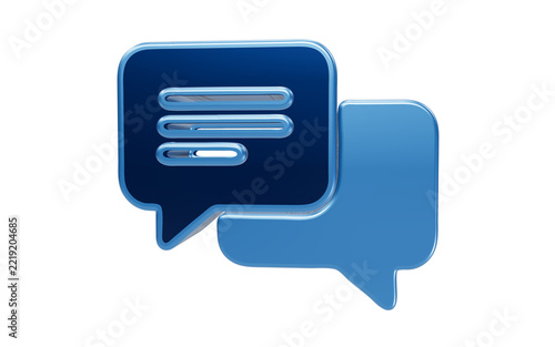 Chat Bubbles: A graphic representation of two chat bubbles, one dark blue and filled with horizontal lines symbolizing text, the other a lighter blue, signifying online communication and messaging.
