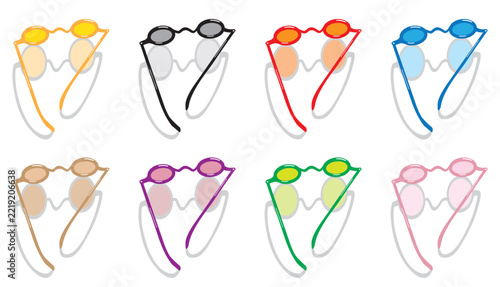 Set of colorful vintage circular lenses on a white background.
