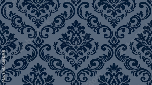 Vintage Seamless Flock Damask Ornament Background with Rich Botanical Decorative Floral Elements
