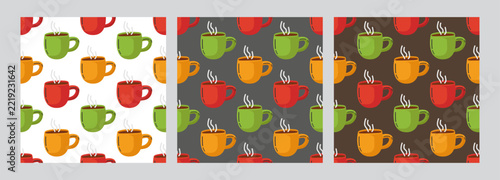 Coffee cup seamless background. Vector flat doodle illustration. Hand-drawn vector.