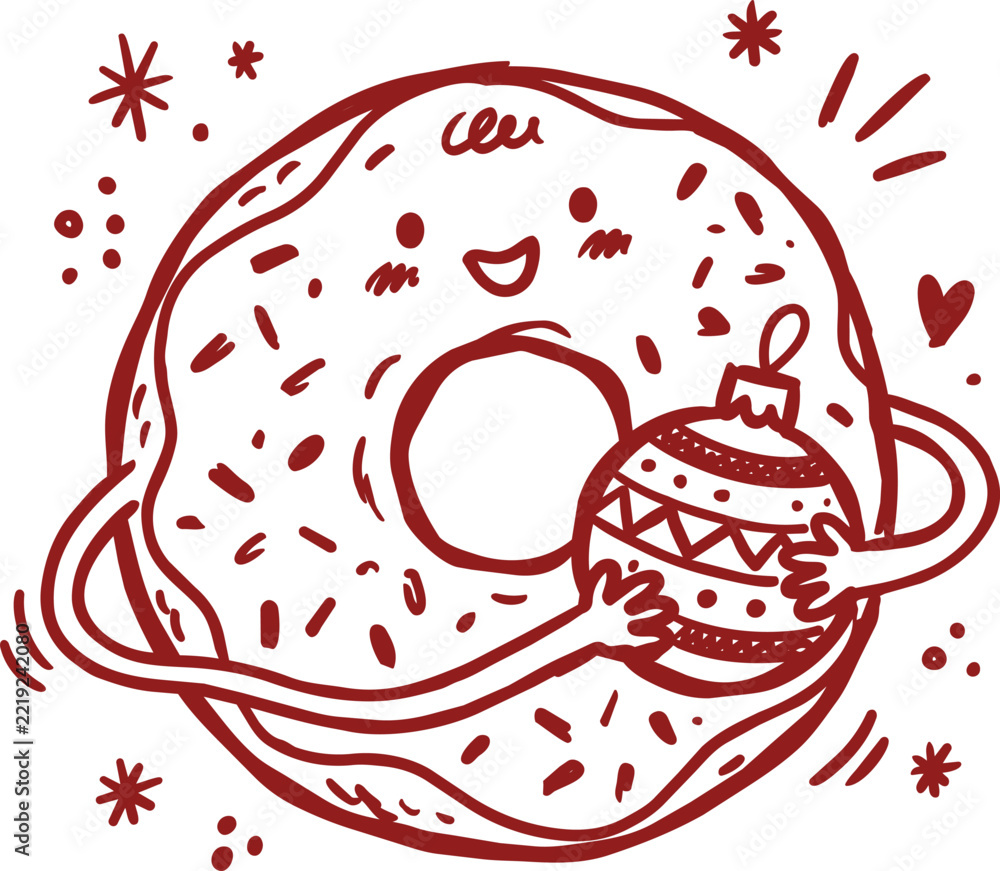 Fototapeta premium Happy donut hugging decorated christmas ornament
