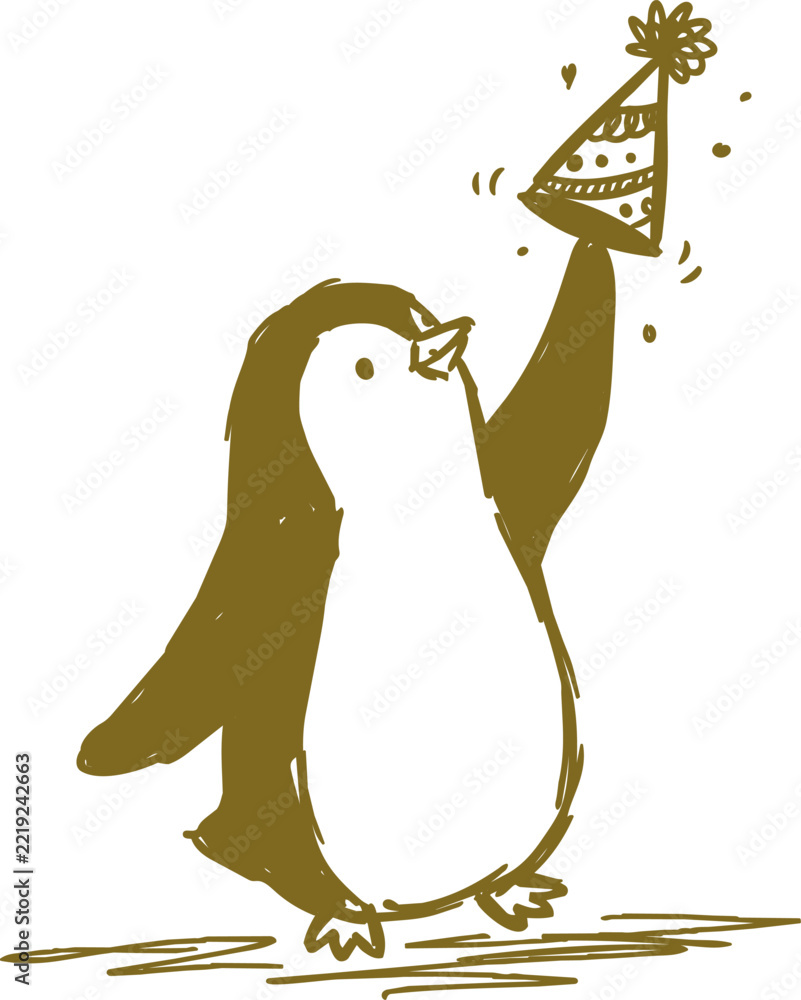 Fototapeta premium Penguin celebrating with party hat