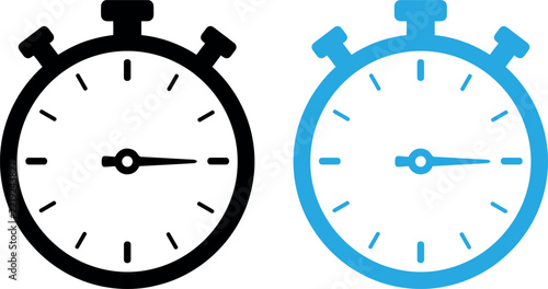 Stopwatch vector illustration featuring black and blue designs for precision timing and time management.