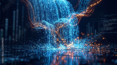 Digital Data Stream Flowing Like Futuristic Waterfall