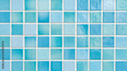 Blue square ceramic mosaic tiles background