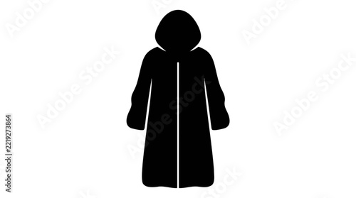 Hooded raincoat silhouette Isolated on white background 
