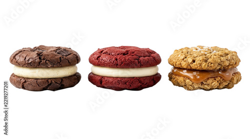 Gourmet Cookie Sandwiches Including Chocolate Chip Red Velvet and Salted Caramel Oatmeal Flavors