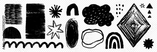 Crayon shape set with star, rainbow arch and wavy doodle line gathers rough c...