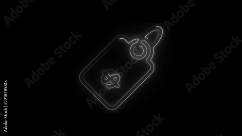 Neon price tag icon with dollar sign glowing outline symbol for retail and e-commerce dark background