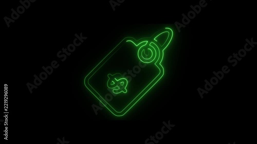 Neon green price tag icon with dollar sign glowing symbol for retail and e-commerce isolated on black background