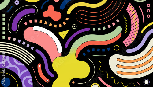 Vivid psychedelic vector wallpaper featuring colorful spirals, curves, and abstract compositions