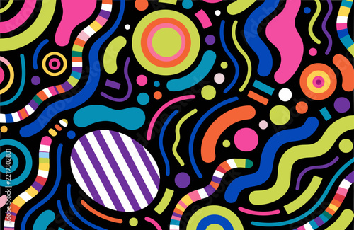 Vivid multicolor pattern with mesmerizing psychedelic shapes, curves, and flowing lines