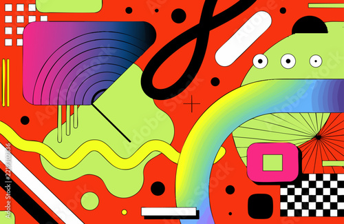 Vivid psychedelic vector wallpaper featuring colorful spirals, flowing lines, and modern shapes