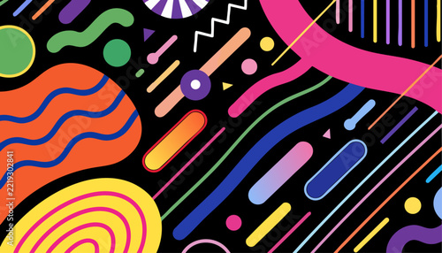 Vivid retro psychedelic vector background featuring colorful abstract shapes and flowing curves