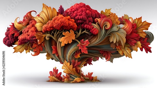 Creative autumn landscape forming a swirling leaf vortex high resolution image