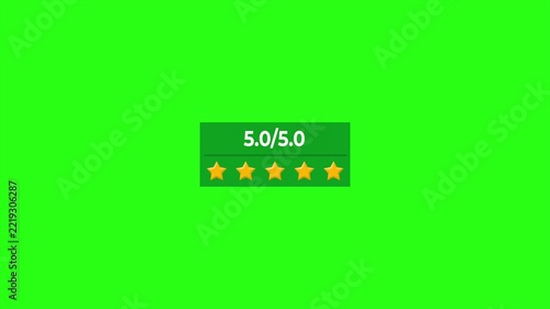 Five star rating system with 50 out of 50 score perfect customer feedback concept for product review or service evaluation isolated on green screen