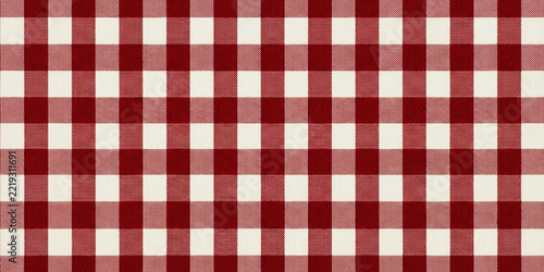 Seamless red and white gingham checkered pattern background