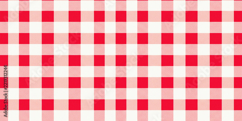 Seamless red and white gingham check pattern fabric texture