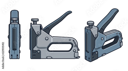 Manual heavy staple gun. Heavy duty manual steel staple gun tacker tool vector illustration isolated on transparent background for upholstery carpentry and home repair work