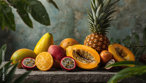 Fresh Tropical Fruit Collection with Colorful Natural Ingredients.