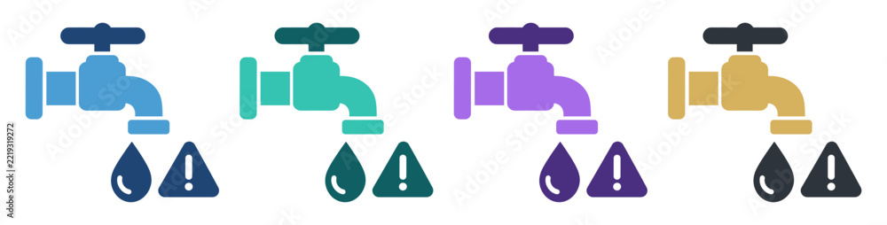 Obraz premium faucet water leak warning symbol icon set on transparent background