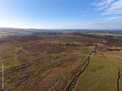 Drone view of Dartmoor on a sunny October day